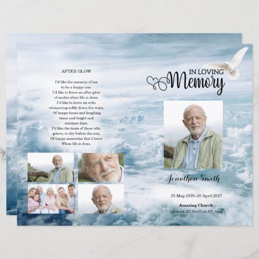 Vorlage zum White Dove and Sky Funerary Program (Vorne/Hinten)