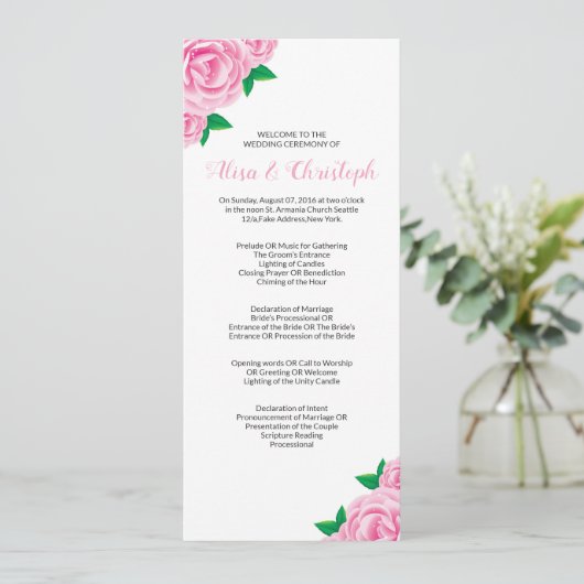 Vorlagen des Hochzeitsprogramms für die Feier (Stehend Vorderseite)