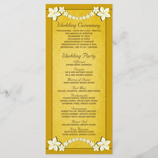 Vorlagen des Rustic Gold Floral Wedding Programms (Rückseite)