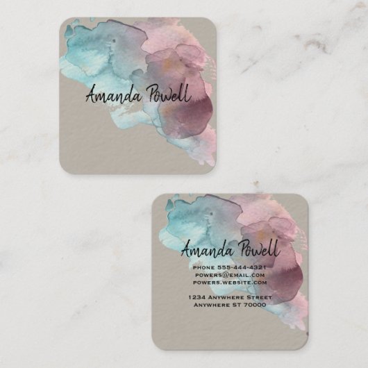 Vorlagen für moderne Visitenkarten in Aquarellfarb Quadratische Visitenkarte (Vorne/Hinten)