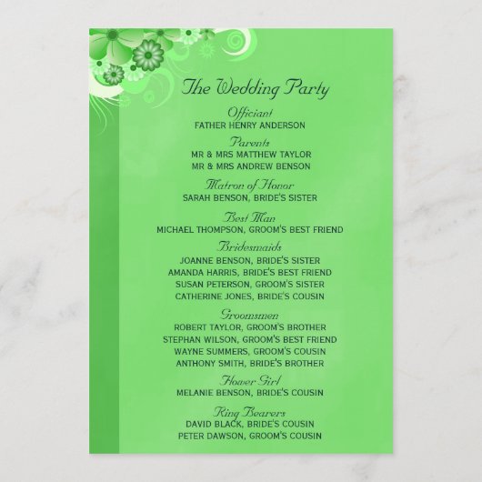 Vorlagen zum Hochzeitsprogramm für dunkelgrüne Flo (Rückseite)