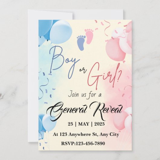 Vorlagen zur Party Einladung von Geschlechtern (Vorderseite)