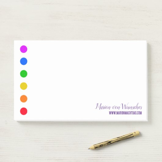 Vorlagenbeschreibung für minimale Rainbow-Punkte Post-it Klebezettel (Auf Schreibtisch)