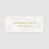 Vorlagengold Weißer Marmor Moderner Minimalistisch Namensschild (Vorderseite)