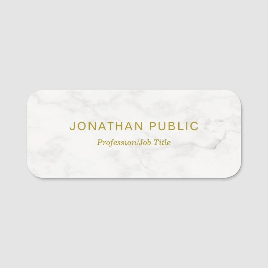 Vorlagengold Weißer Marmor Moderner Minimalistisch Namensschild (Vorderseite)