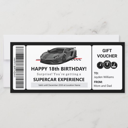 Vorlagenzertifikat für Supercar Experience Voucher (Vorderseite)