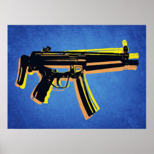 VorMaschinengewehr MP5 auf Blau Poster