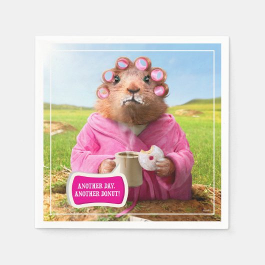 Vormittags Groundhog mit Frühstück Donut und Kaffe Serviette (Vorderseite)