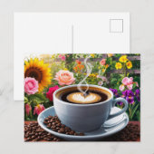Vormittags Kaffee-Cup und schöner Blumengarten Postkarte (Vorne/Hinten)