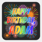 Vorname "ADAM", Fun "HAPPY BIRTHDAY" Quadratischer Aufkleber (Vorderseite)