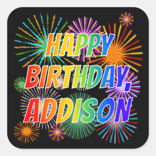 Vorname "ADDISON", Spaß "GLÜCKLICHER BIRTHTAG" Quadratischer Aufkleber