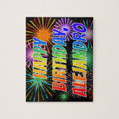 Vorname "ALEJANDRO", Fun "HAPPY BIRTHDAY" Puzzle (Vertikal)
