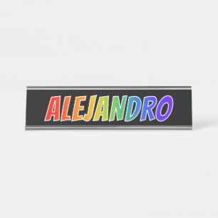 Vorname "ALEJANDRO": Fun Rainbow Coloring Schreibtischnamensplakette