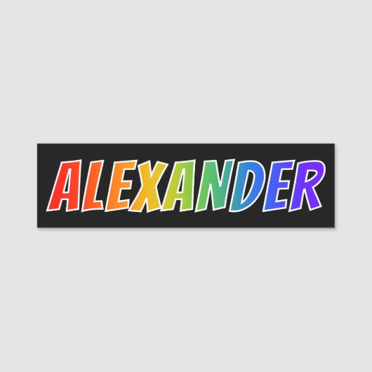 Vorname "ALEXANDER": Spaß-Regenbogen-Farbton Namensschild (Vorderseite)