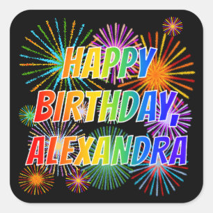 Vorname "ALEXANDRA", Fun "GLÜCKLICHER BIRTHTAG" Quadratischer Aufkleber