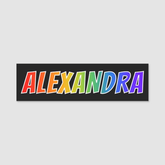 Vorname "ALEXANDRA": Spaß-Regenbogen-Farbton Namensschild (Vorderseite)