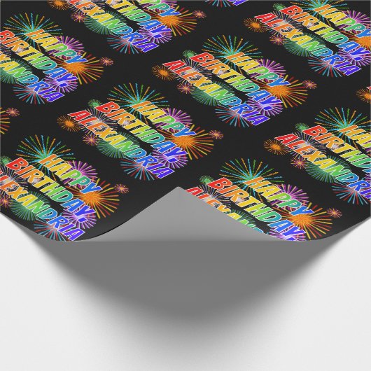 Vorname "ALEXANDRIA", Spaß "GLÜCKLICHER GEBURTSTAG Geschenkpapier (Ecke)