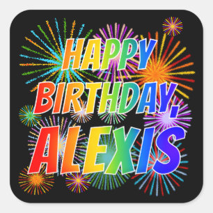 Vorname "ALEXIS", Fun "GLÜCK BIRTHTAG" Quadratischer Aufkleber