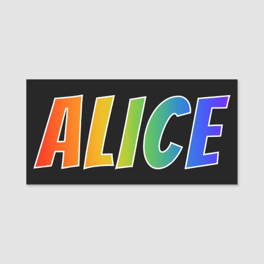 Vorname "ALICE": Spaß-Regenbogen-Farbton Namensschild (Vorderseite)