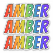 Vorname "AMBER" mit/ Fun Rainbow Coloring Aufkleber (Vorderseite)