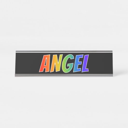Vorname "ANGEL": Fun-Regenbogenfarben Schreibtischnamensplakette (Vorderseite )