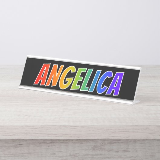 Vorname "ANGELICA": Fun Rainbow Coloring Schreibtischnamensplakette (Vorderseite )