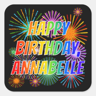 Vorname "ANNABELLE", Fun "HAPPY BIRTHDAY" Quadratischer Aufkleber