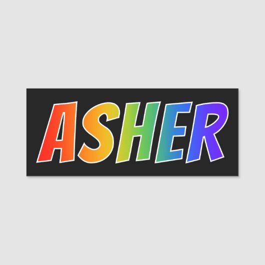 Vorname "ASHER": Spaß-Regenbogen-Farbton Namensschild (Vorderseite)