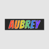 Vorname "AUBREY": Spaß-Regenbogen-Farbton Namensschild (Vorderseite)