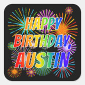 Vorname "AUSTIN", Spaß "GLÜCKLICHER GEBURTSTAG" Quadratischer Aufkleber (Vorderseite)