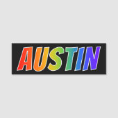 Vorname "AUSTIN": Spaß-Regenbogen-Farbton Namensschild (Vorderseite)