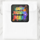 Vorname "BAILEY", Fun "HAPPY BIRTHDAY" Quadratischer Aufkleber (Tasche)