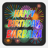Vorname "BARBARA", Fun "HAPPY BIRTHDAY" Quadratischer Aufkleber (Vorderseite)