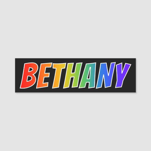 Vorname "BETHANY": Spaß-Regenbogen-Farbton Namensschild (Vorderseite)