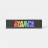 Vorname "BIANCA": Spaß-Regenbogen-Farbton Schreibtischnamensplakette (Vorderseite )