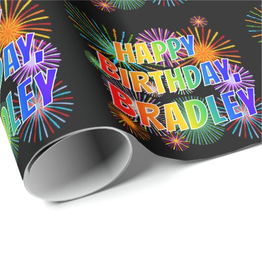 Vorname "BRADLEY", Fun "HAPPY BIRTHDAY" Geschenkpapier (Rolleneckpunkt)