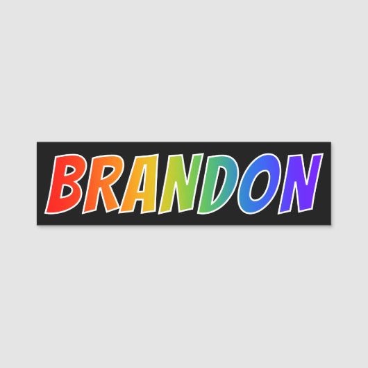 Vorname "BRANDON": Spaß-Regenbogen-Farbton Namensschild (Vorderseite)
