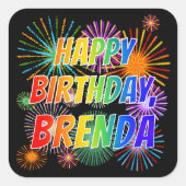 Vorname "BRENDA", Fun "HAPPY BIRTHDAY" Quadratischer Aufkleber (Vorderseite)