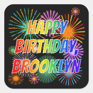 Vorname "BROOKLYN", Spaß "GLÜCKLICHER BIRTHTAG" Quadratischer Aufkleber