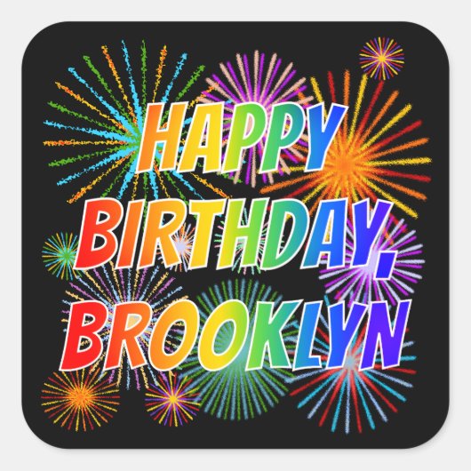 Vorname "BROOKLYN", Spaß "GLÜCKLICHER GEBURTSTAG" Quadratischer Aufkleber (Vorderseite)