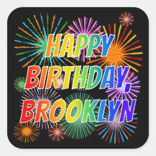 Vorname "BROOKLYN", Spaß "GLÜCKLICHER GEBURTSTAG" Quadratischer Aufkleber
