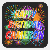 Vorname "CAMERON", Fun "HAPPY BIRTHDAY" Quadratischer Aufkleber (Vorderseite)