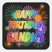 Vorname "CANDICE", Fun "HAPPY BIRTHDAY" Quadratischer Aufkleber (Vorderseite)