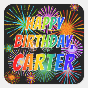 Vorname "CARTER", Fun "GLÜCK BIRTHTAG" Quadratischer Aufkleber