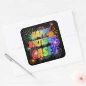 Vorname "CASEY", Fun "HAPPY BIRTHDAY" Quadratischer Aufkleber (Umschlag)