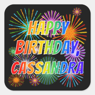 Vorname "CASSANDRA", Fun "GLÜCK BIRTHTAG" Quadratischer Aufkleber