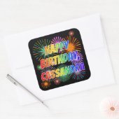 Vorname "CASSANDRA", Fun "HAPPY BIRTHDAY" Quadratischer Aufkleber (Umschlag)