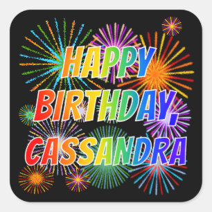Vorname "CASSANDRA", Fun "HAPPY BIRTHDAY" Quadratischer Aufkleber