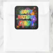 Vorname "CINDY", Fun "HAPPY BIRTHDAY" Quadratischer Aufkleber (Tasche)