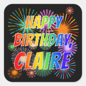 Vorname "CLAIRE", Fun "HAPPY BIRTHDAY" Quadratischer Aufkleber (Vorderseite)